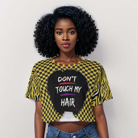 Checkered Print Crop Top: "Don't Touch My Hair" Graphic, Trendy Fashion, Ready to Ship