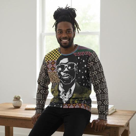 African Patchwork Print Sweatshirt, Nyanga Boy Art, Scuba Fabric