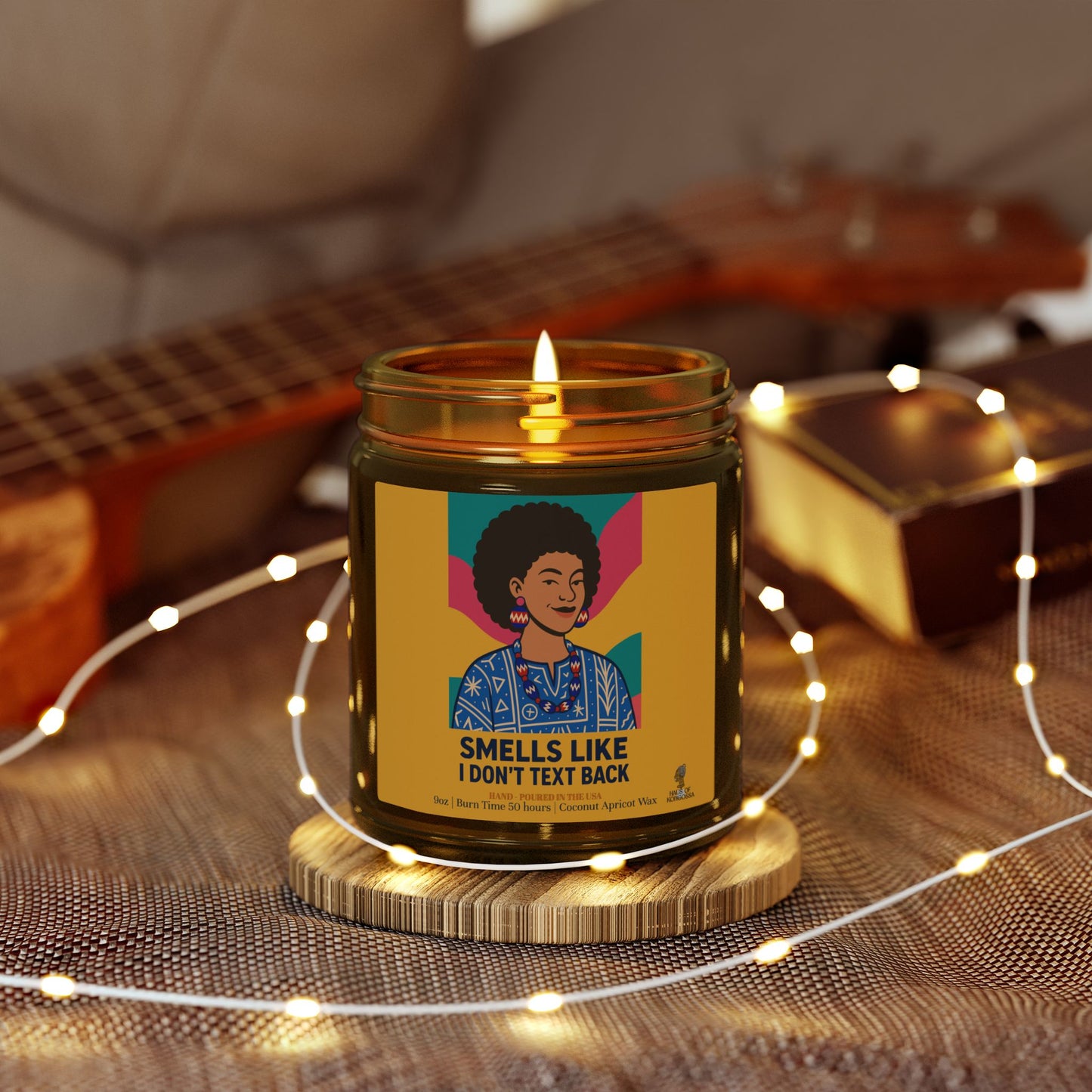 Colorful Smells like I don't text back Funny Coconut Apricot Wax Scented Candles, Afrocentric Candle,Home Fragrance Decor, Aromatherapy Gift, Relaxation Candle
