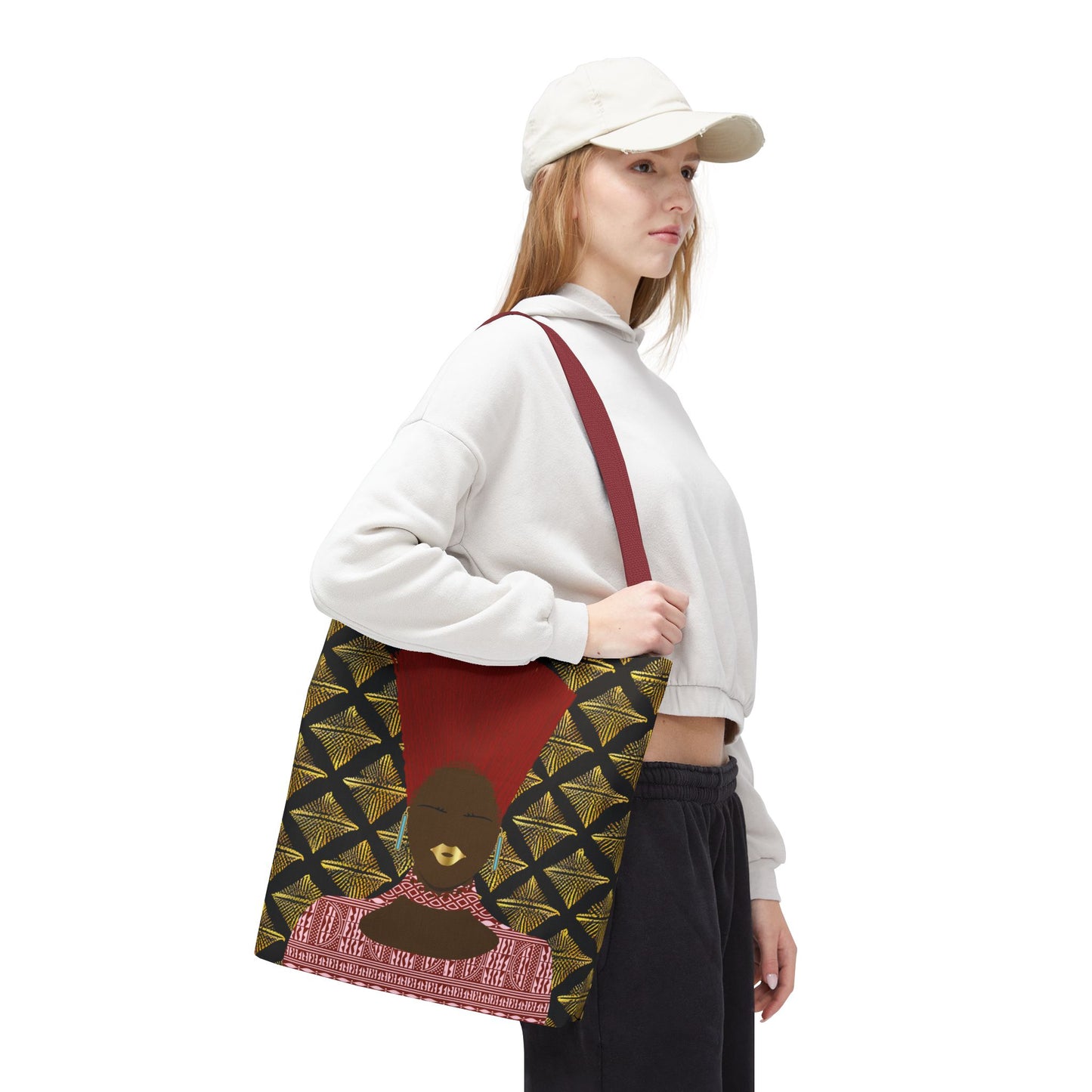 Afrocentric Queen Nef Two Sided Canvas Tote Bag, Gold Goals
