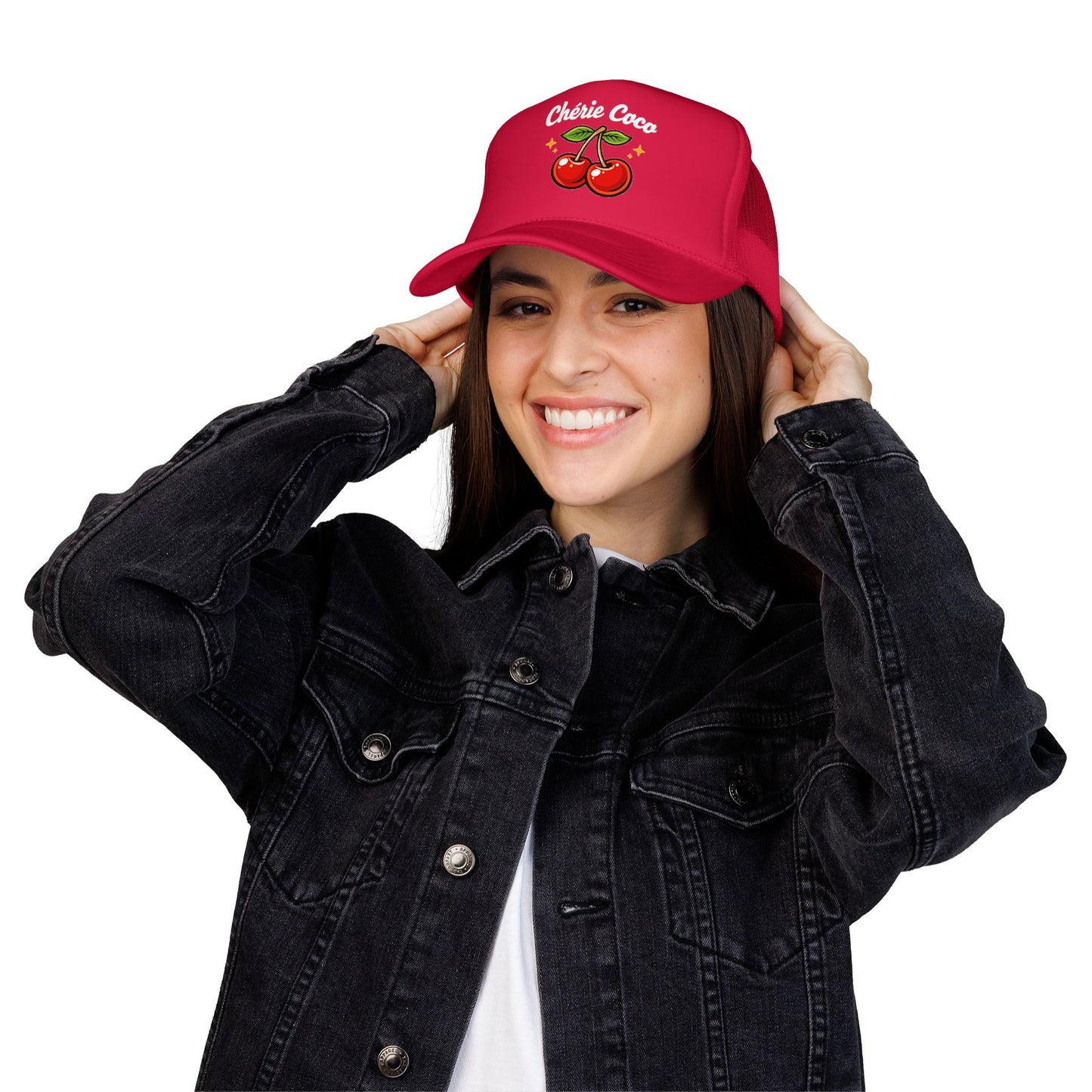 Chérie Coco Trucker hat , Cherry retro script design, Mother's Day Gift