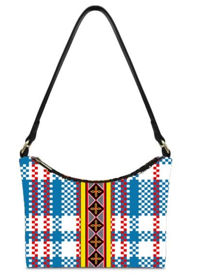 Blue Ankara Plaid Hobo Bag: Two-Sided Mini Shoulder Bag, Ready to Ship