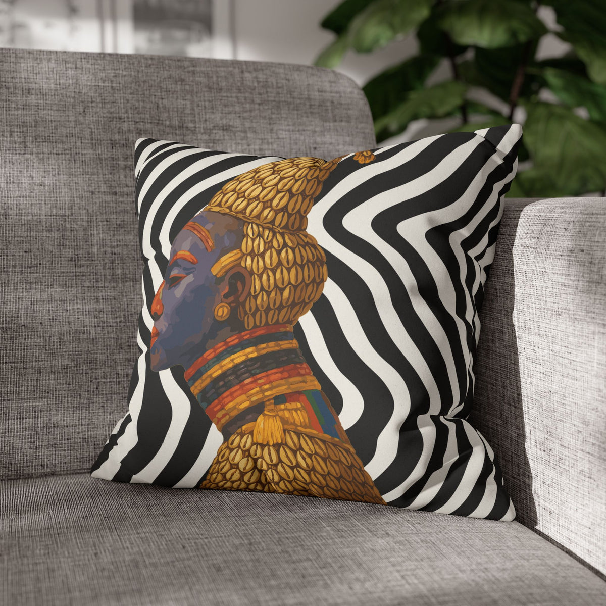 Bangwa Mask Faux Suede Pillow Case, Square Throw Cushion, Boho Home Decor, Living Room Accent, Bedroom or Living room Accessory