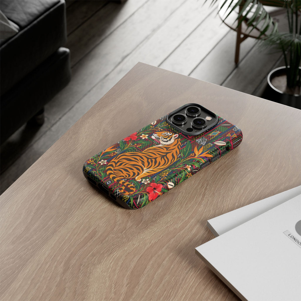 Bengal Tiger & Tropical Blooms Phone Case, African Art Design, Stylish Protective Cover for Samsung and iPhone, Unique Accessory, Gift Idea
