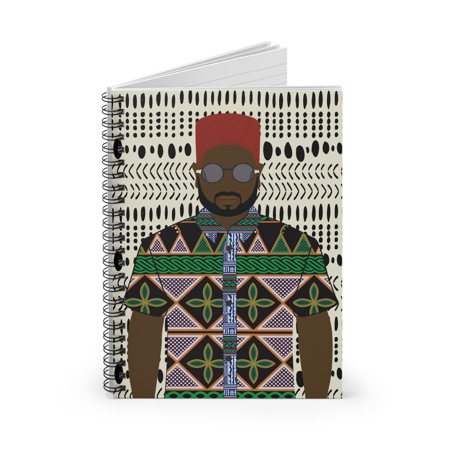 Phillipe in Green Toghu on Mudcloth - Front Cover Spiral Notebook - Ruled Line