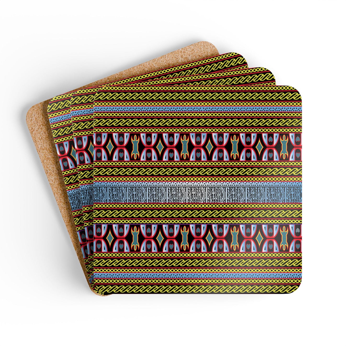 African Print Coasters, Corkwood Coaster Sets, Glossy MDF Set, 3 Designs Available,  Perfect Gift for Mother's Day