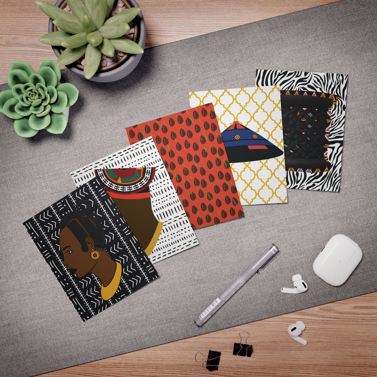 African Art Greeting Cards 5-Pack: Handmade Blank Note Cards