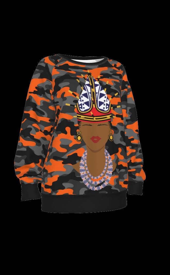 Spiky Bamenda Hat on Camo All-Over Print Women's Raglan Sleeve Sweatshirt