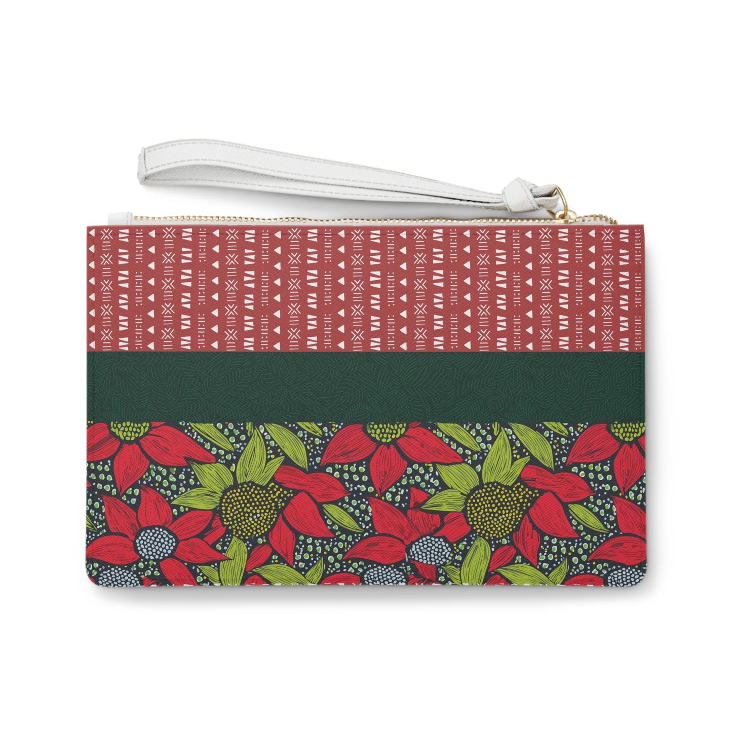 Personalized Mudcloth Ankara Print Wristlet: Vegan Leather Clutch