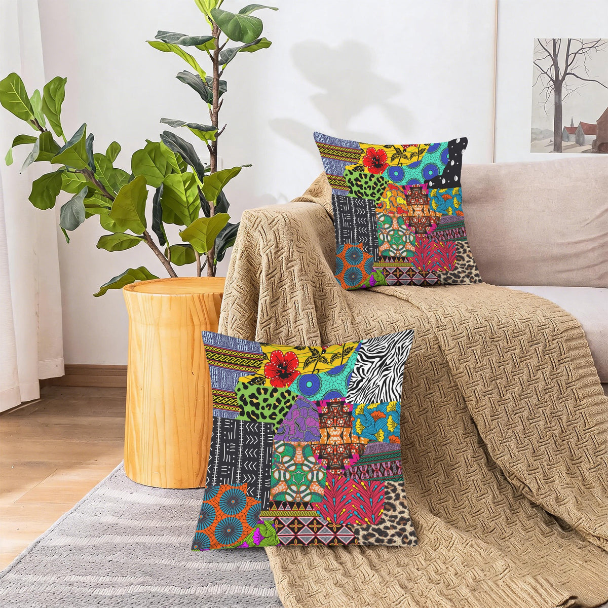 Ankara Patchwork Faux Velvet Throw Pillow Covers – Set of 2 (18" x 18" only)