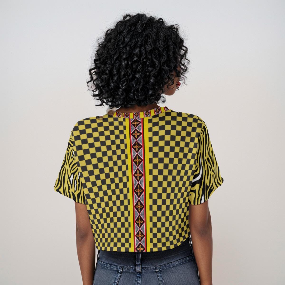 Checkered Print Crop Top: "Don't Touch My Hair" Graphic, Trendy Fashion, Ready to Ship