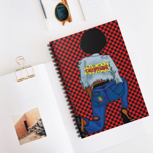Callipygian Girl on Red Checkers Spiral Notebook, Front Cover Print - Ruled Lines