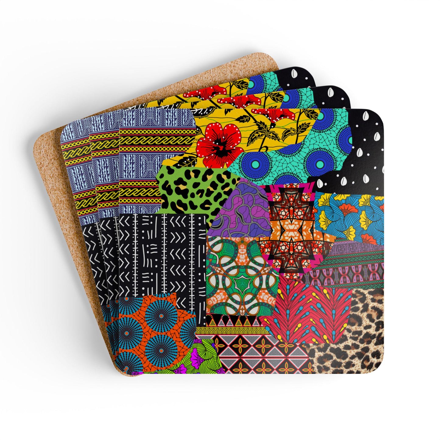 African Print Coasters, Corkwood Coaster Sets, Glossy MDF Set, 3 Designs Available,  Perfect Gift for Mother's Day