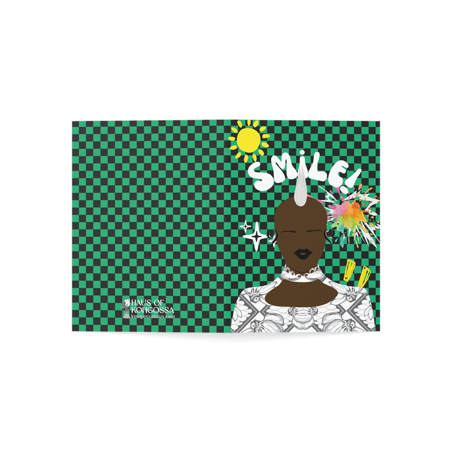 Smiling Mohawk N - Green checkers  Green African Greeting Cards (1, 10pcs)