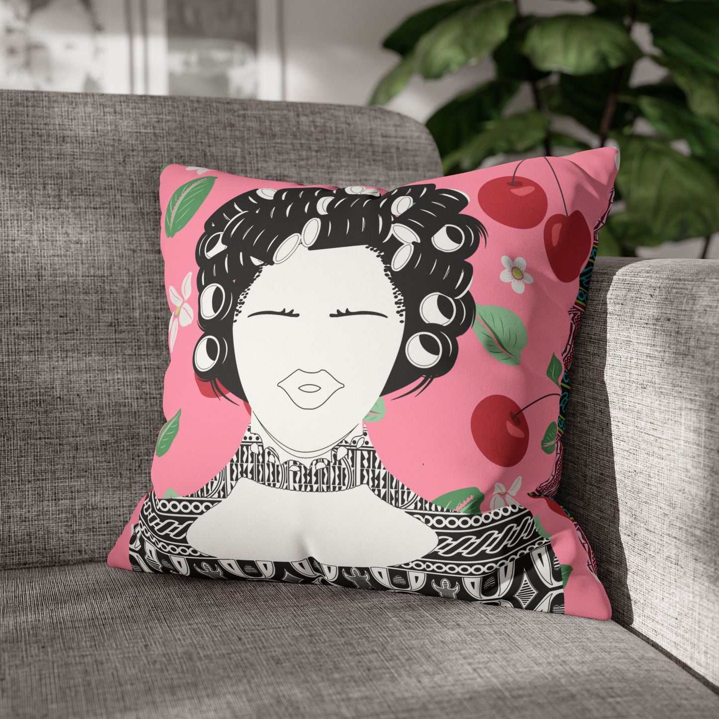 Chantal(BW) Two-Sided Faux Suede Square Pillow Case on Cowries and Cherries