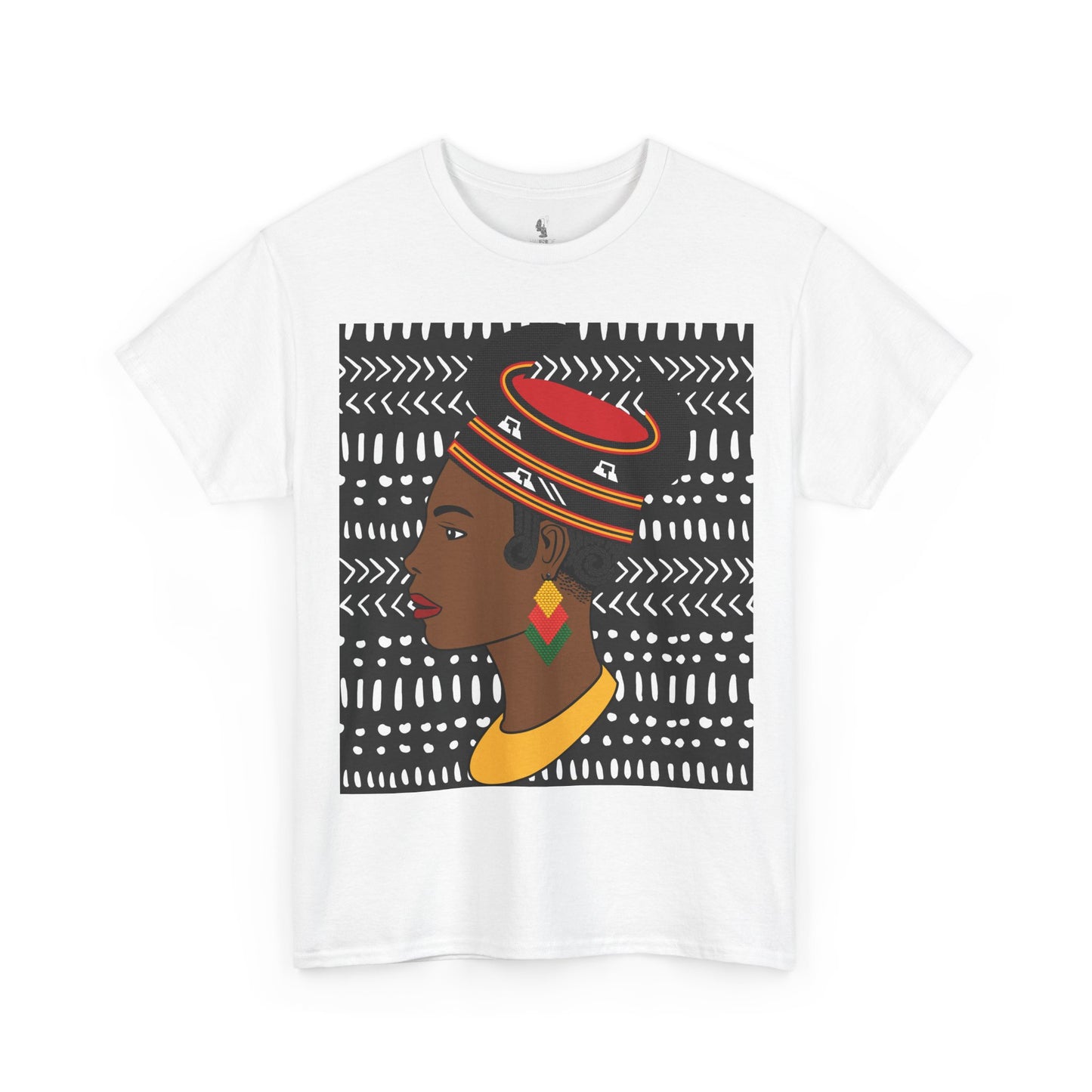 African Lady in Bamenda Bamileke Hat Unisex Tee, Ethnic Mudcloth T-Shirt, Black Boho Shirt, Festival Clothing, Afrocentric Top