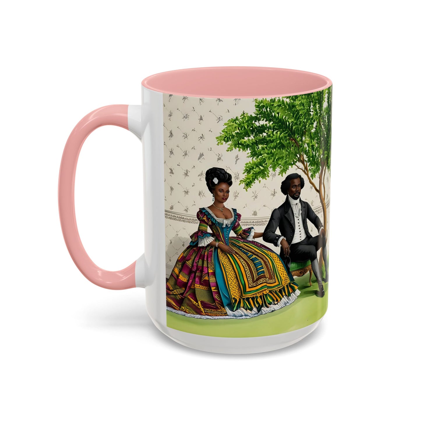 Toile Victorian African Couple Ceramic Accent Coffee Mugs (5 Colors), 11oz, 15oz