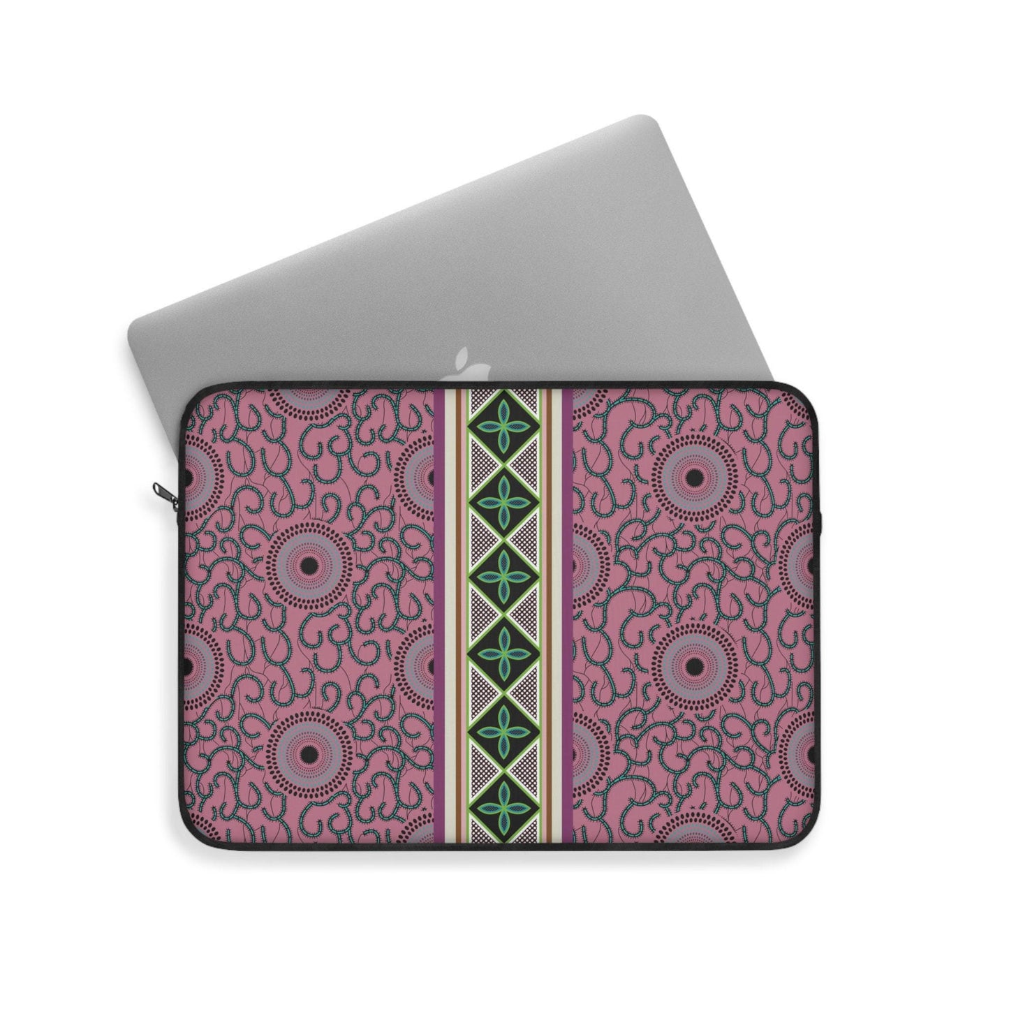 Ankara Pink Swirls with Strip Laptop Sleeve - Front Print, Pro Macbook Air Sleeve