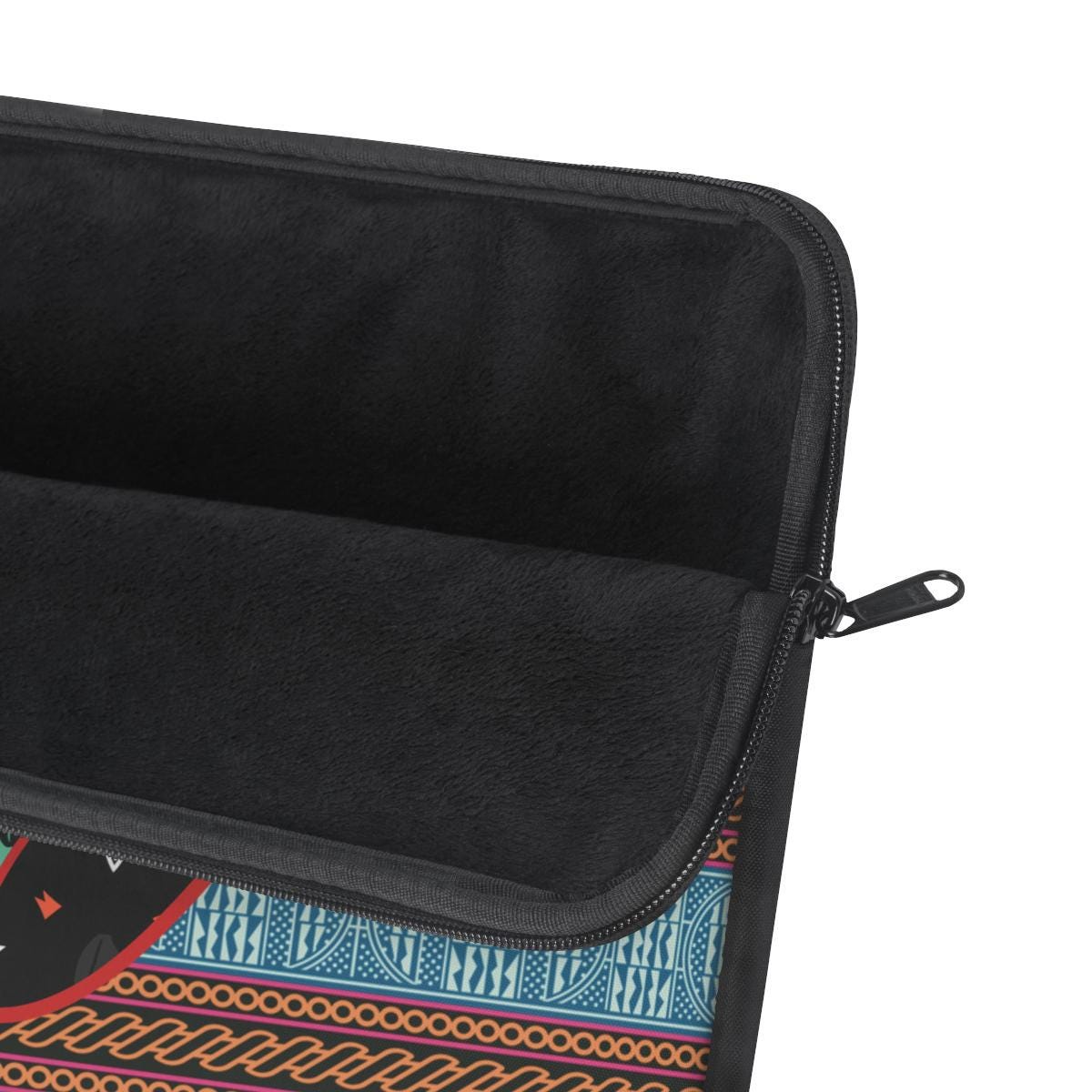 a black case with a colorful pattern on it