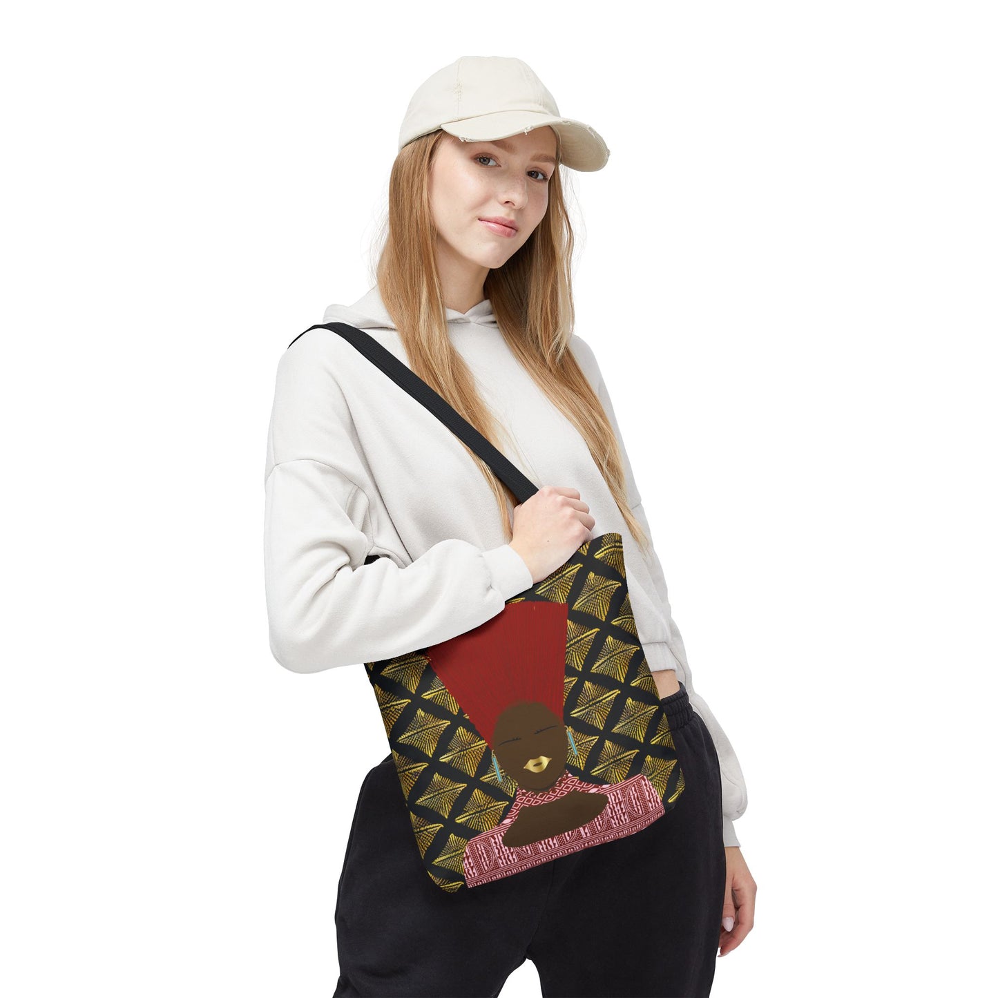 Afrocentric Queen Nef Two Sided Canvas Tote Bag, Gold Goals