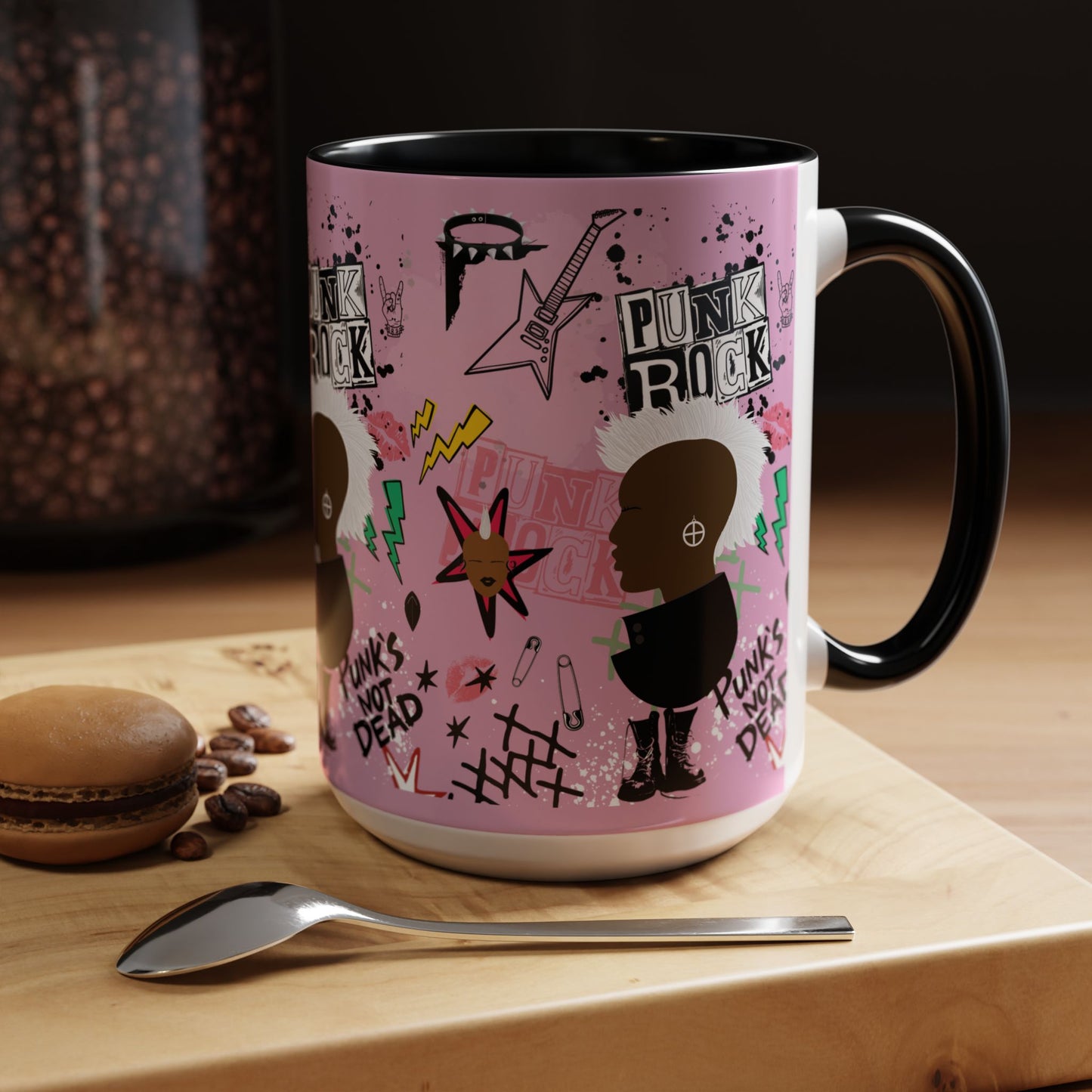 Punk Rock Pattern Accent Coffee Mug,  11oz, 15oz