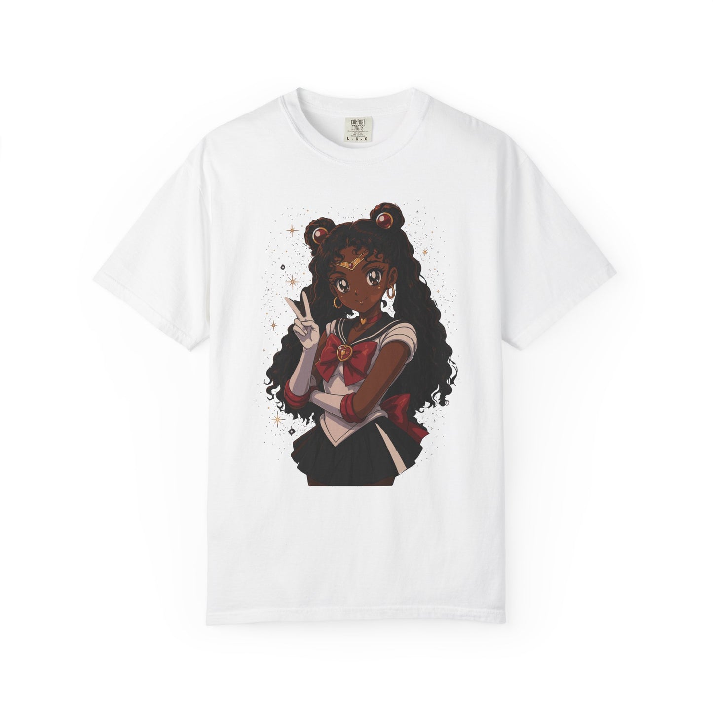 Melanin Magic Anime Tee, Black Anime Girl Shirt, Afro Magical Girl Tee, African Streetwear Graphic, Unisex Garment-Dyed T-Shirt