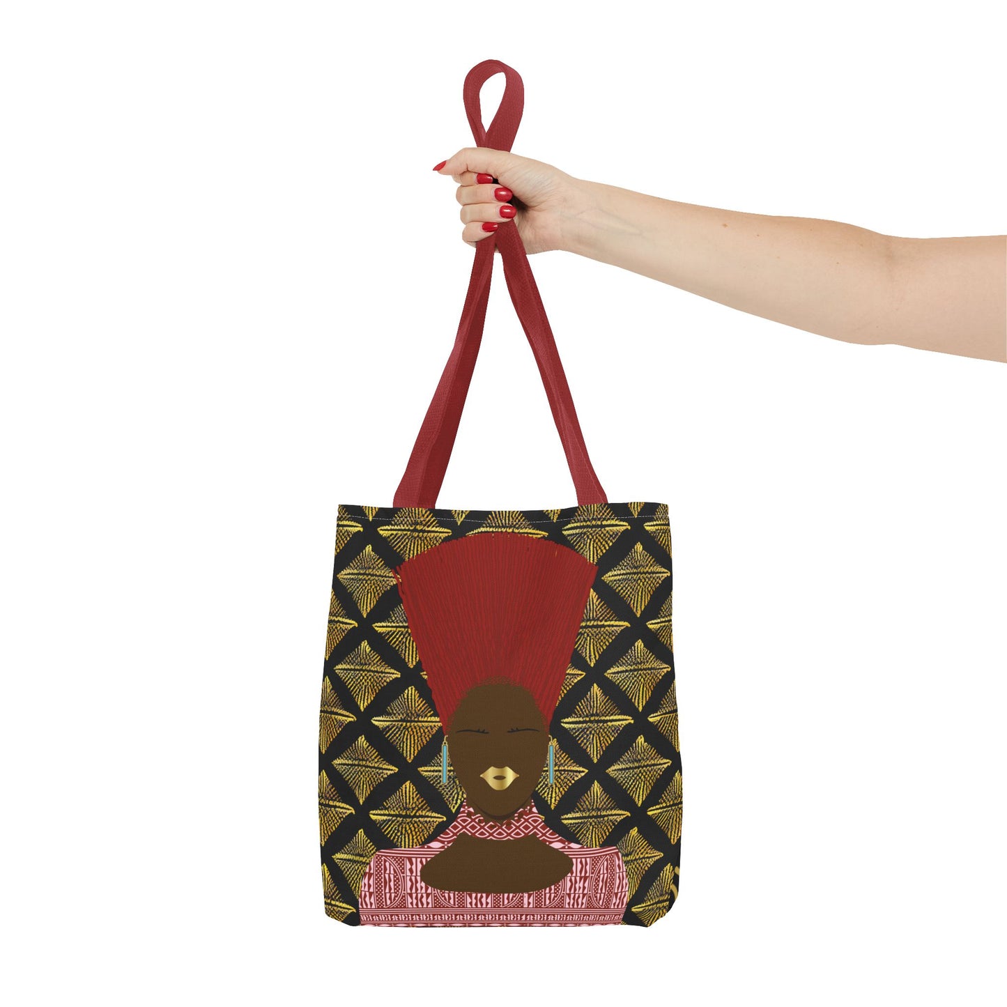 Afrocentric Queen Nef Two Sided Canvas Tote Bag, Gold Goals