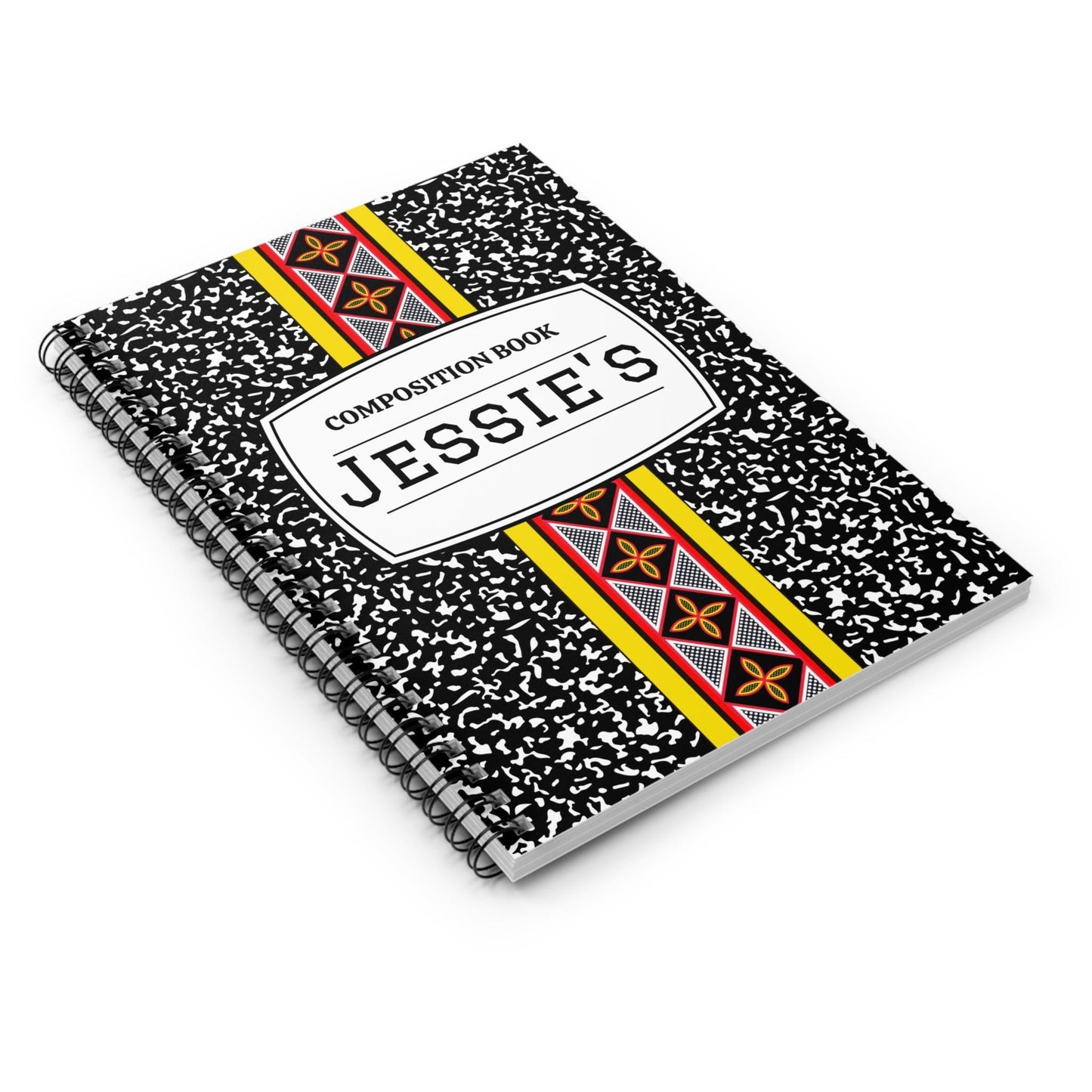 Custom Personalized Composition Book with Toghu Stripe - Front Cover Spiral Notebook - Ruled Line