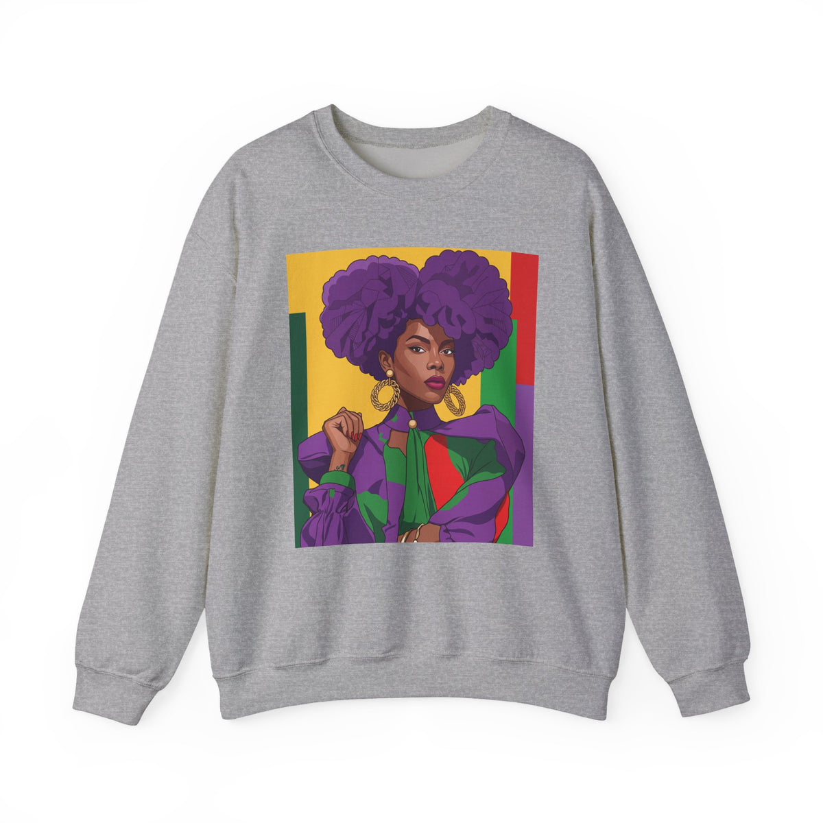 Abella Cotton Blend Sweatshirt, Black Woman Art, Colorful African-Inspired Crewneck