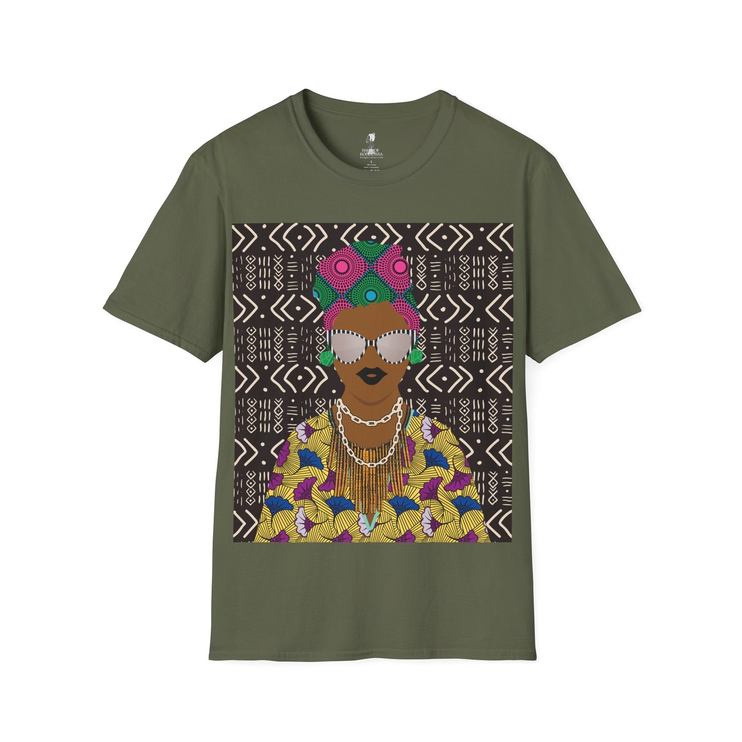 Sabi - Floral on Mudcloth Unisex Softstyle T-Shirt