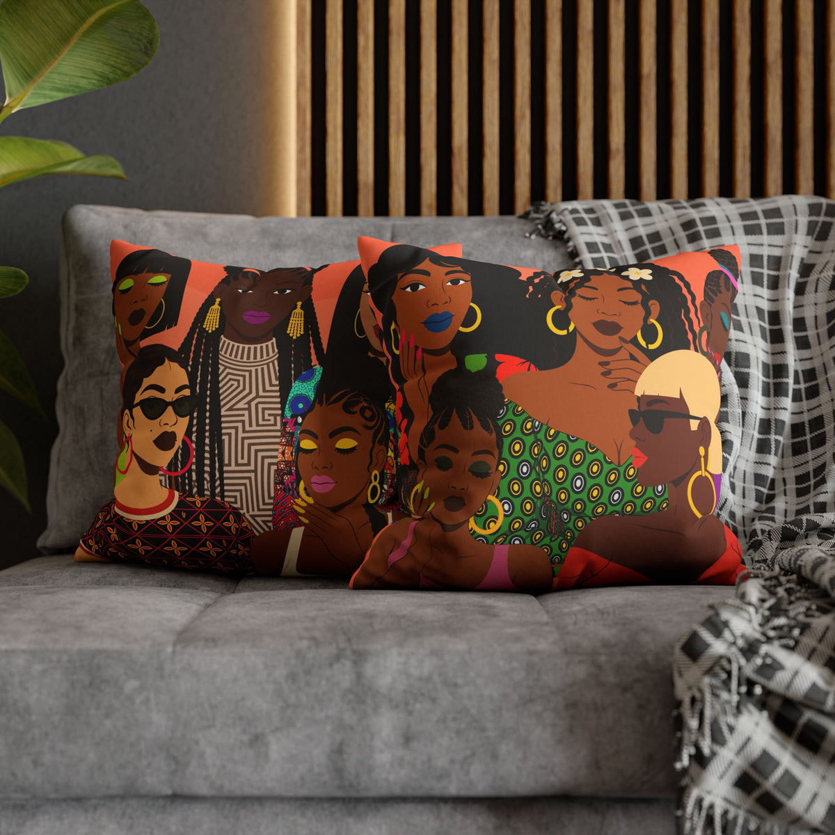 Black Girl Magic Collage Faux Suede Throw Pillow Cover, African-Inspired Black Women Art, Double-Sided Decorative Cushion