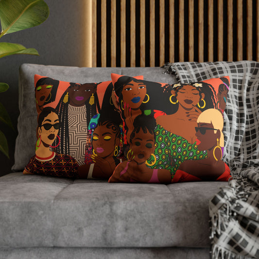 Black Girl Magic Collage Faux Suede Throw Pillow Cover, African-Inspired Black Women Art, Double-Sided Decorative Cushion
