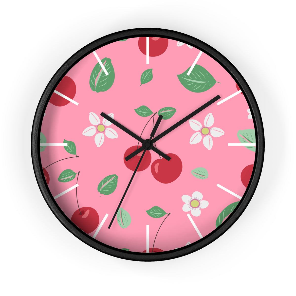Decorative Wood Wall Clock, Cowries and Cherries 10" x 10"-Silent
