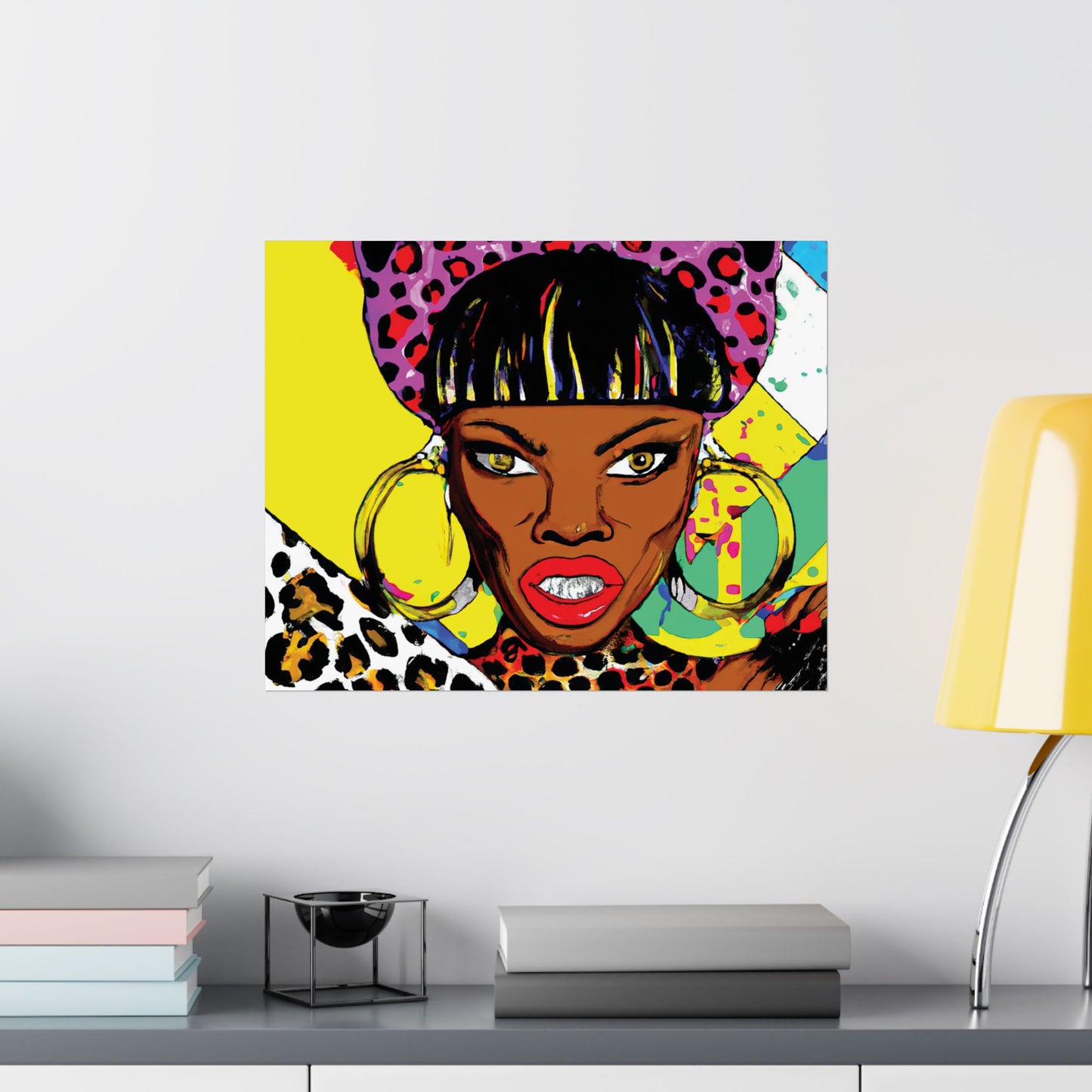 Matte Art Poster, She Grills on Neon Leopard Spots, Wall Art Decor, Kitchen Decor, Grilling Print, Leopard Print Poster, Neon Wall Art