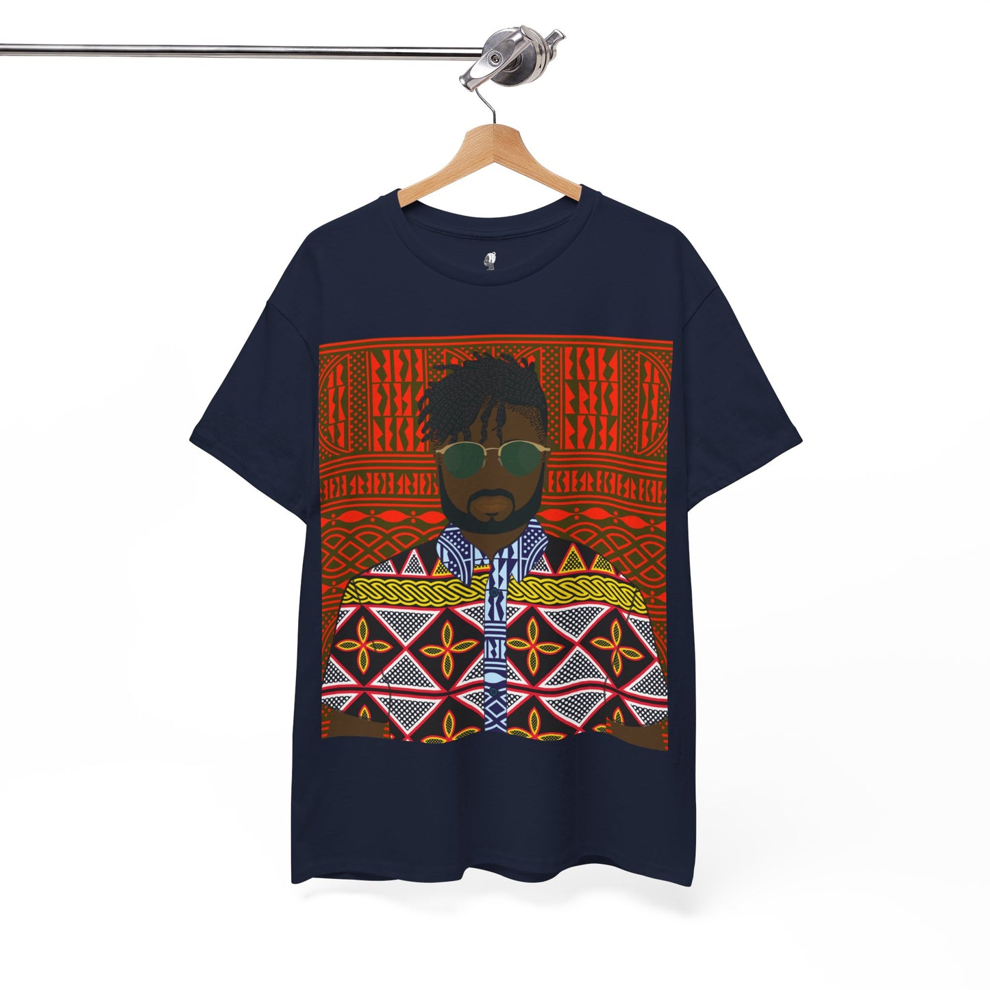 Pascale(Chocolate) in Yellow Toghu on Red Ndop Unisex Heavy Cotton Tee