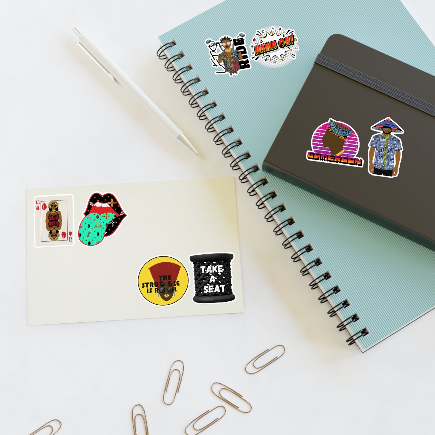 Pili Pili Durable White Vinyl African Sticker Sheets, Water Resistant Stickers for Crafts and Journals, Ideal Creative Gift
