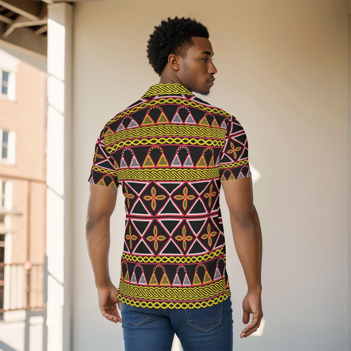 Toghu Stripe Print Mens Shirt: African Cameroon Button-Up