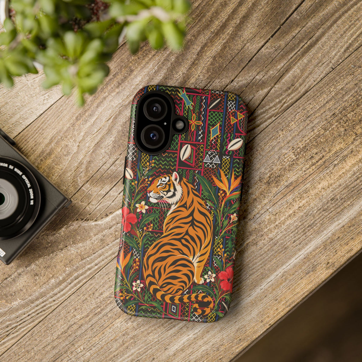 Bengal Tiger & Tropical Blooms Phone Case, African Art Design, Stylish Protective Cover for Samsung and iPhone, Unique Accessory, Gift Idea