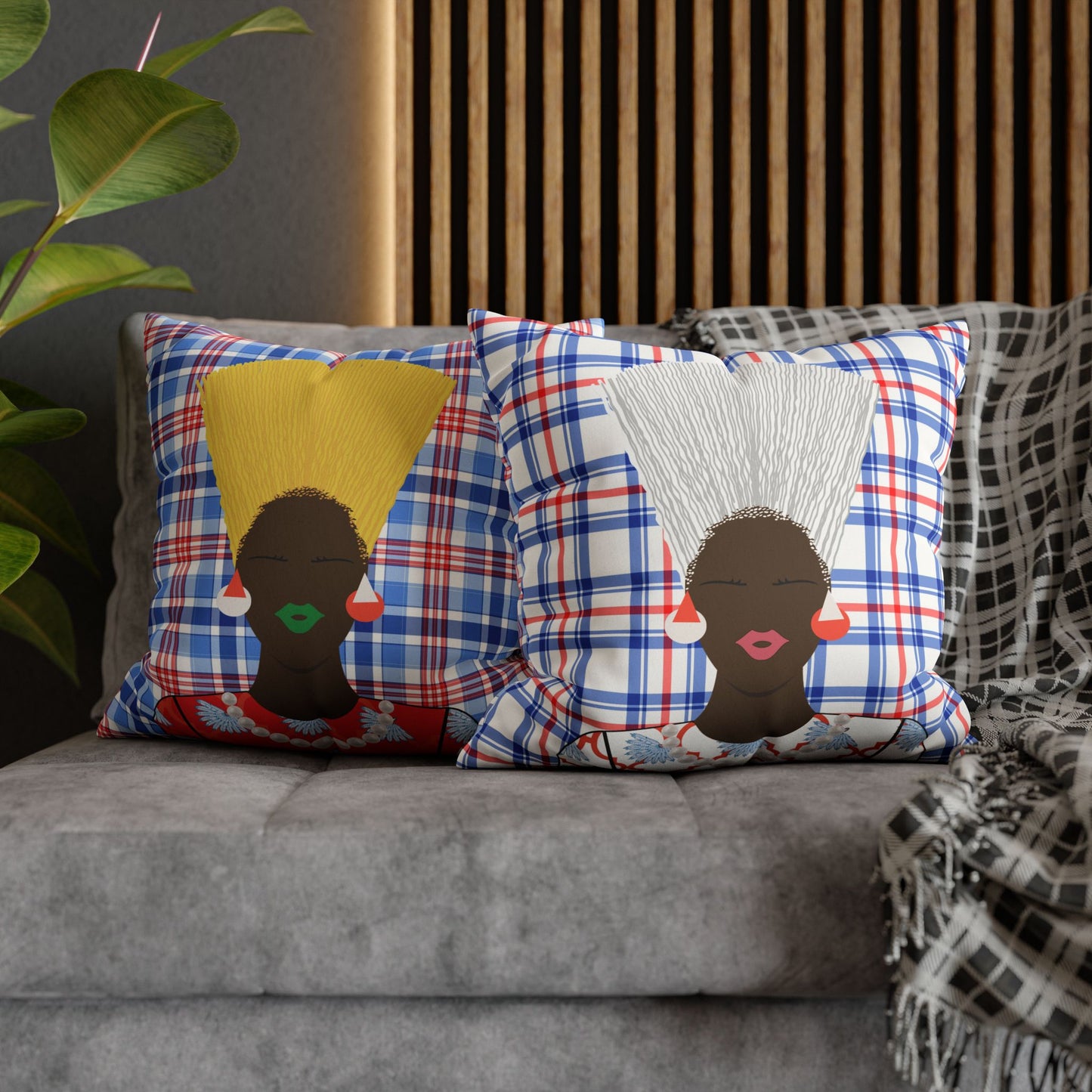 Nef in Red - and Nef in White  Two Sided Faux Suede Square Pillow Case