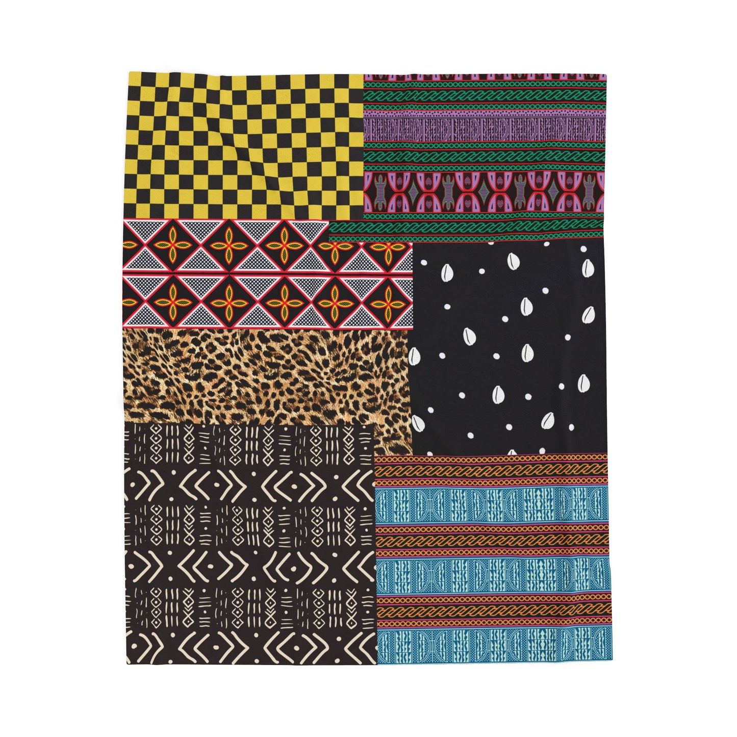 African Patchwork Velveteen Blanket, Cozy Throw, Ethnic Design Bedding, Soft Afrocentric Bedspread, Warm Living Room Decor, Unique Cultural