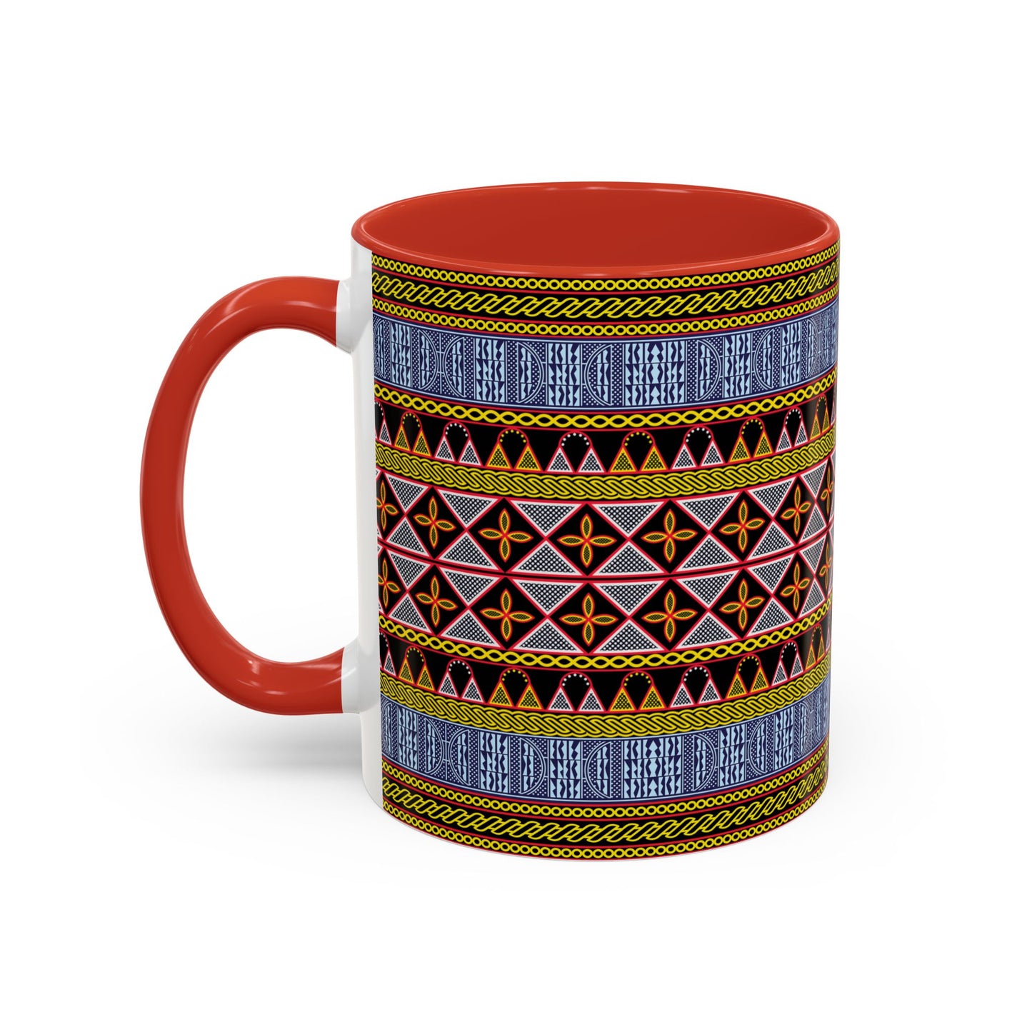Cameroonian Toghu and Ndop Ceramic Coffee Mug (11, 15oz) in 4 Colors, 2 Sizes, Unique African Print Design