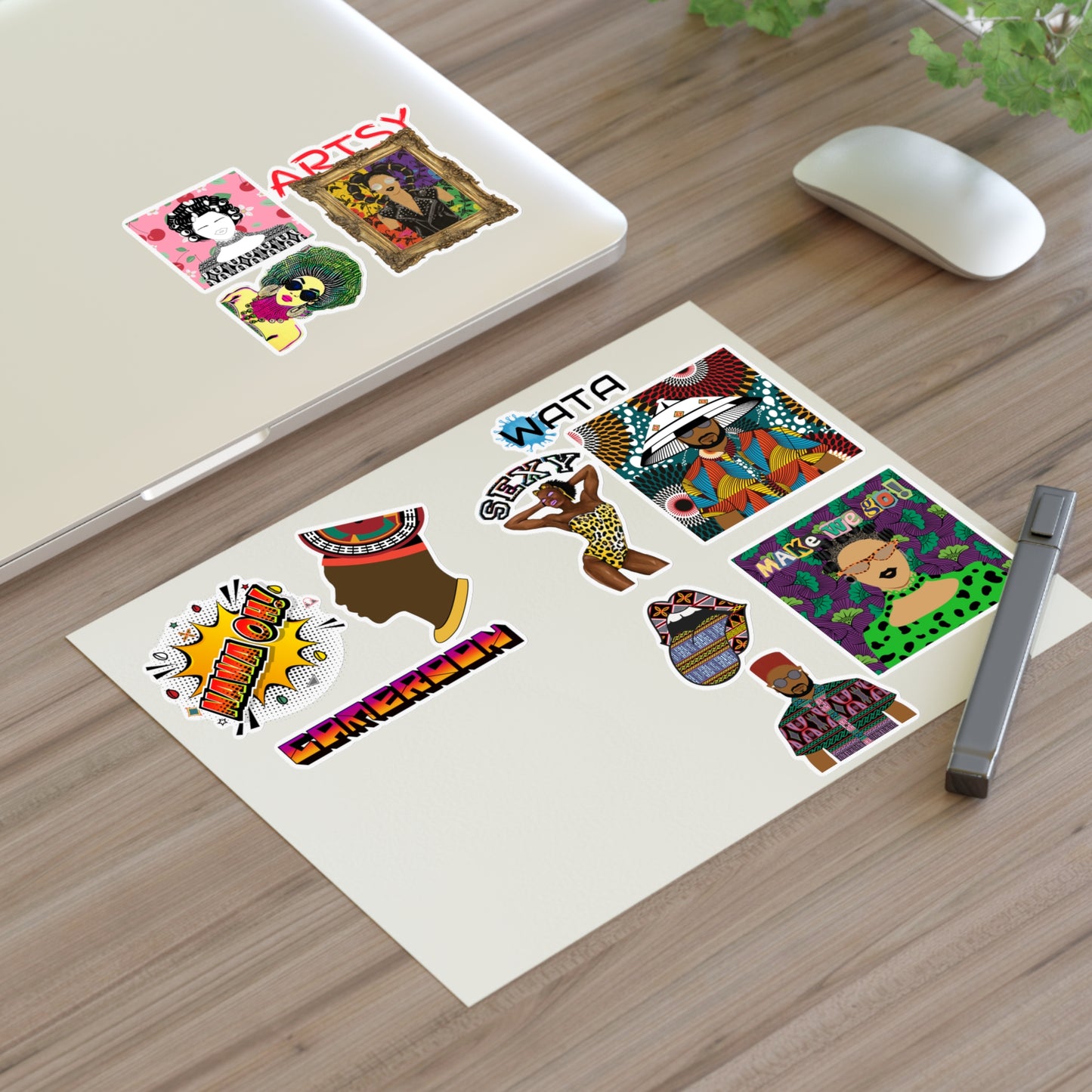 Atanga Durable White Vinyl African Sticker Sheets, Water Resistant Stickers for Crafts and Journals, Ideal Creative Gift