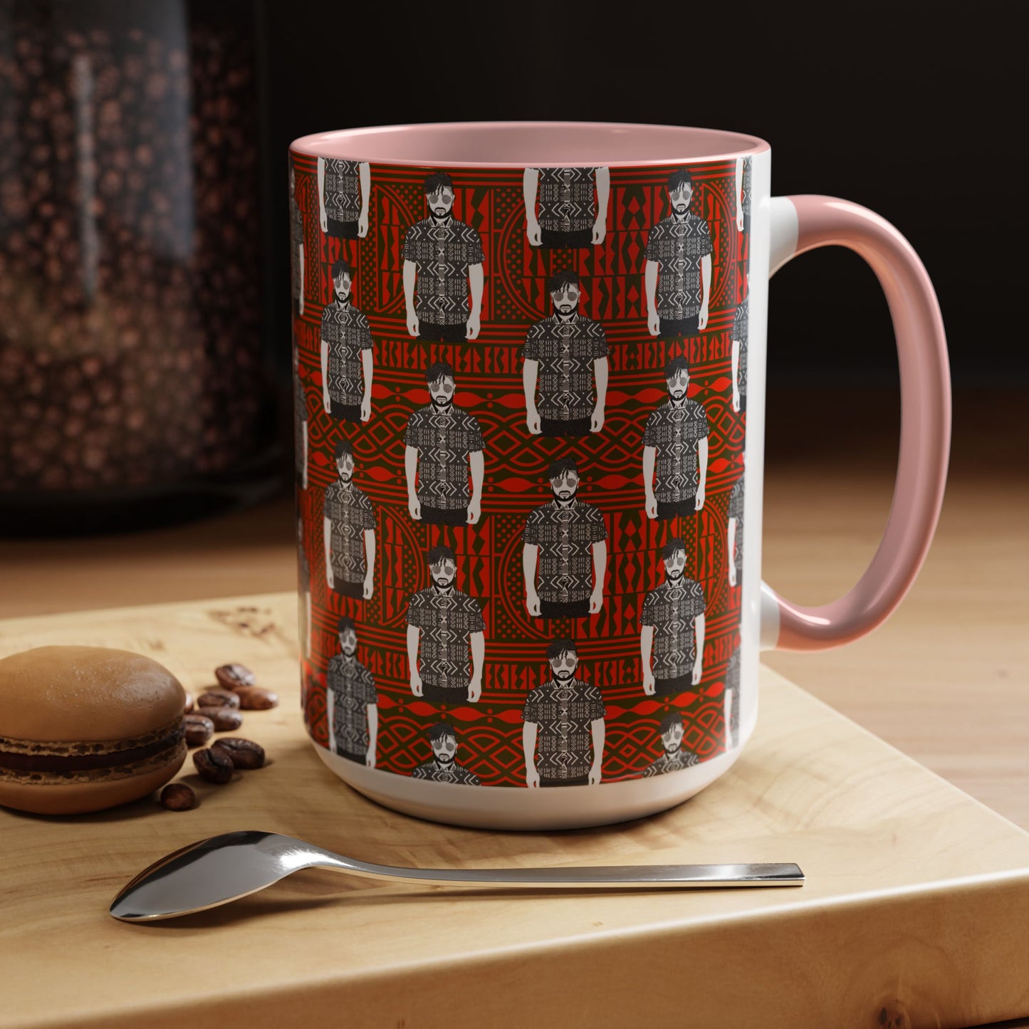 Pascale in BW Mudcloth Two-Tone Ceramic Coffee Mugs (4 Colors), 11oz, 15oz