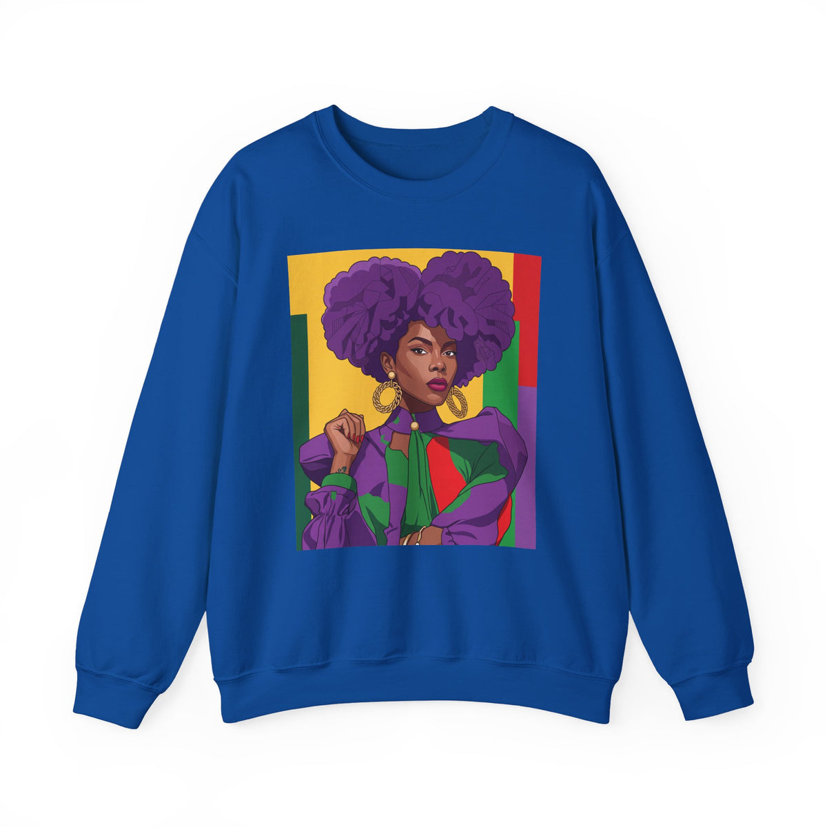 Abella Cotton Blend Sweatshirt, Black Woman Art, Colorful African-Inspired Crewneck