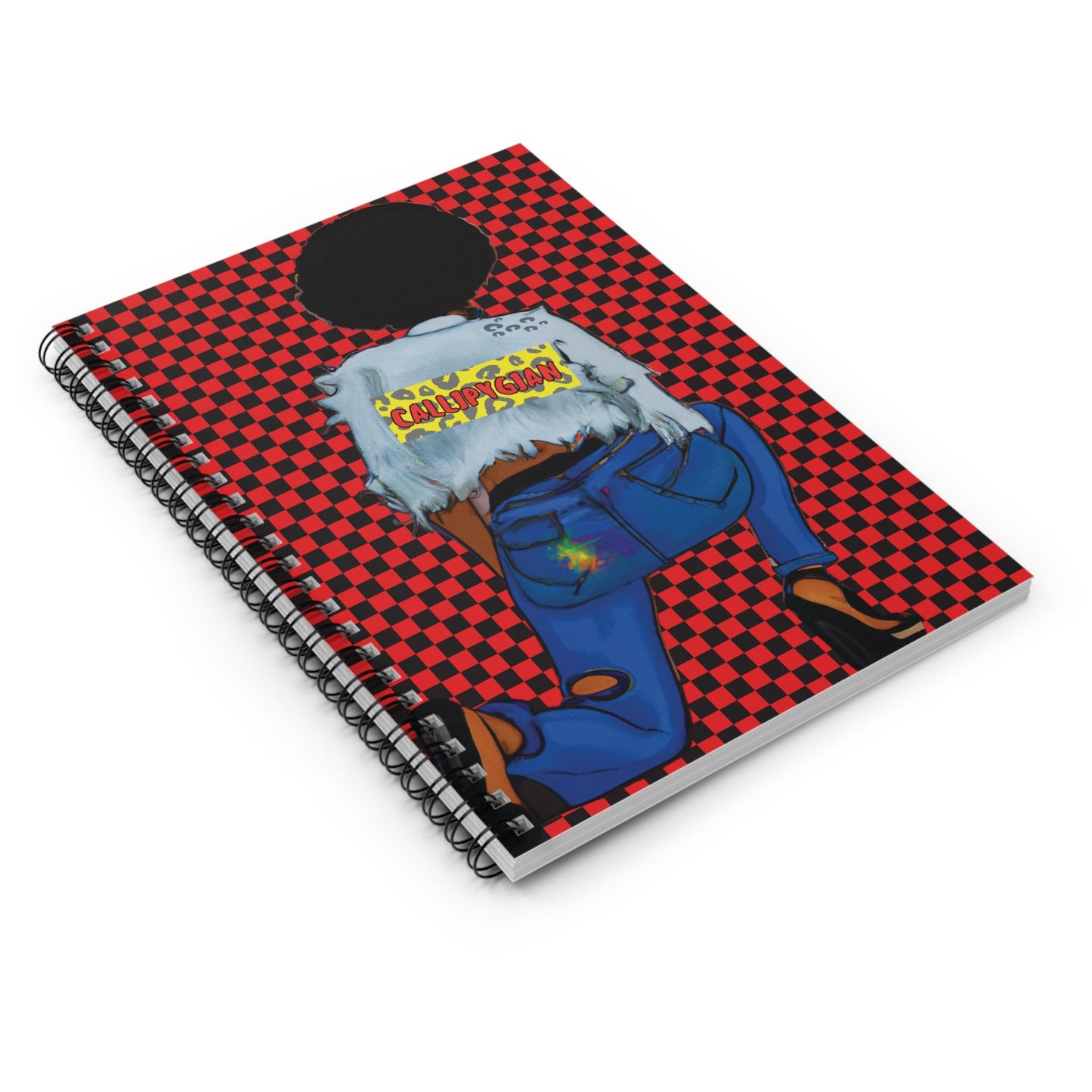 Callipygian Girl on Red Checkers Spiral Notebook, Front Cover Print - Ruled Lines