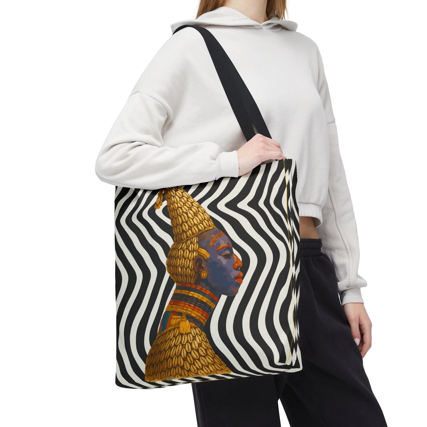 Cameroon Bangwa Mask Satin on Zebra Print  Canvas Tote Bag