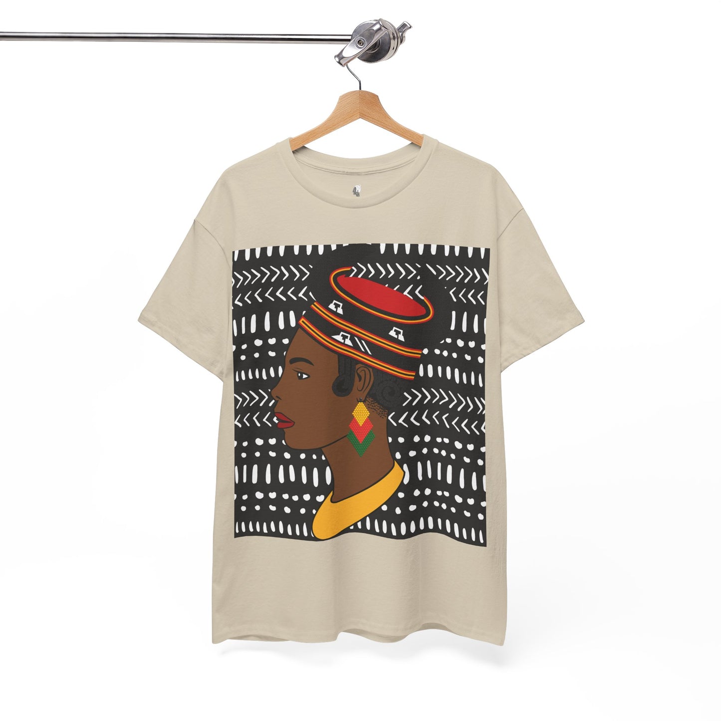 African Lady in Bamenda Bamileke Hat Unisex Tee, Ethnic Mudcloth T-Shirt, Black Boho Shirt, Festival Clothing, Afrocentric Top