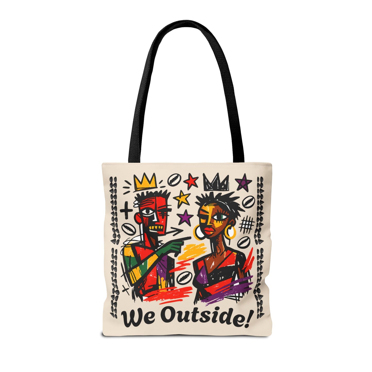 We Outside! Canvas Tote Bag, Abstract Couple Artwork Print , Street Art Design