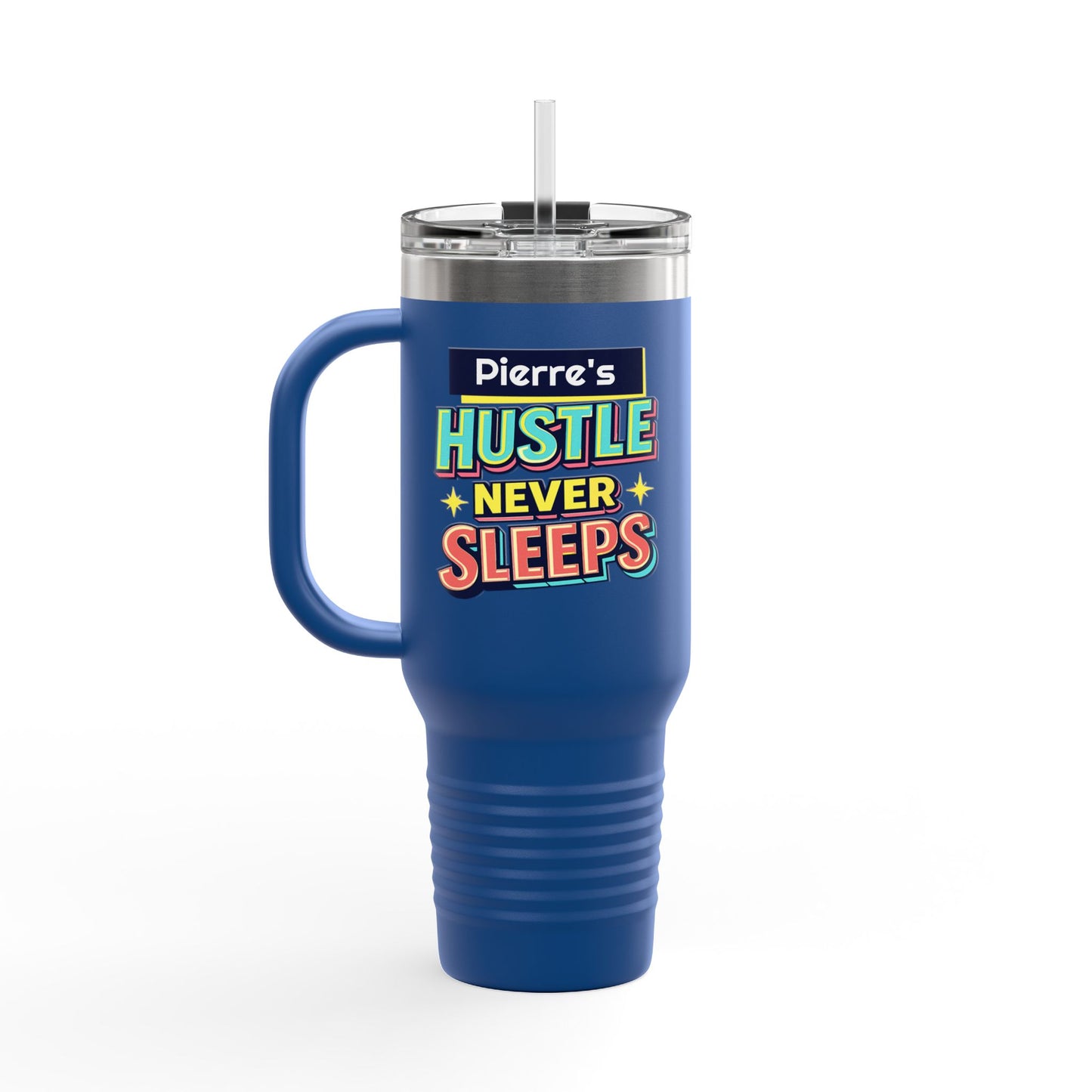 Hustler ever Sleeps Personalized Insulated Travel Mug, 40oz, Stylish Travel Companion, Premium Coffee Mug, Gifts for Him