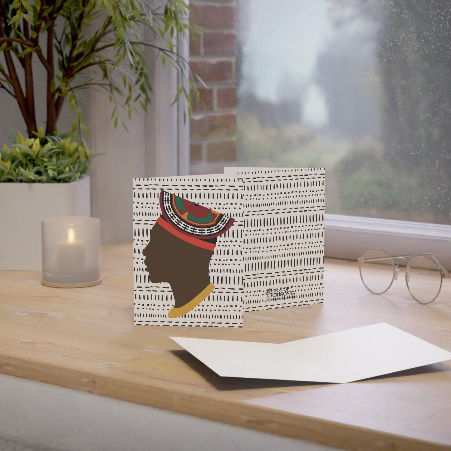 Man in Bamenda Hat White Mudcloth African Greeting Cards (1, 10pcs)